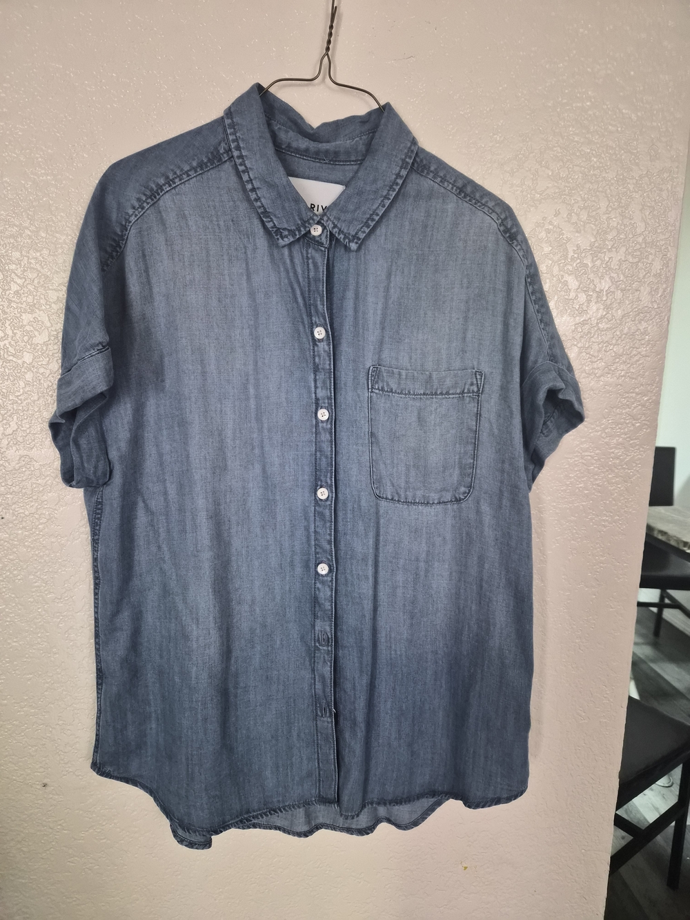 Casual Short-Sleeve Denim Button-Down Shirt - Blue